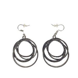 Silver Hoop Dangle Earrings Multi Layer Boho Whimsigoth